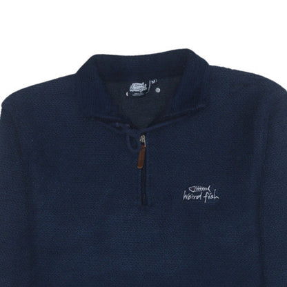 Mens UK Size M Weird Fish Blue Henley Sweatshirt