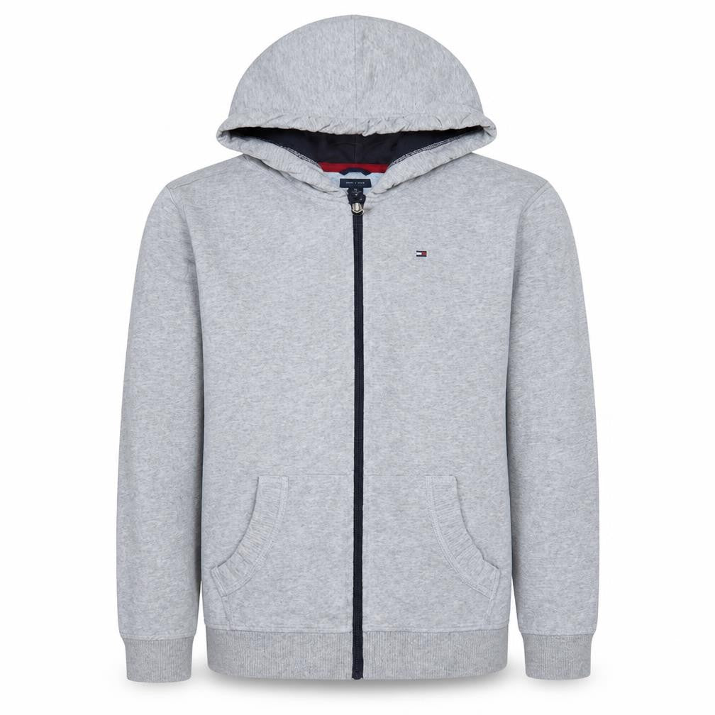 Front view of Tommy Hilfiger Teens Grey Full Zip Hoodie XL Regular Fit