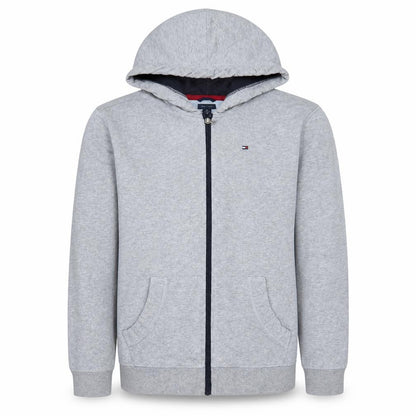 Front view of Tommy Hilfiger Teens Grey Full Zip Hoodie XL Regular Fit