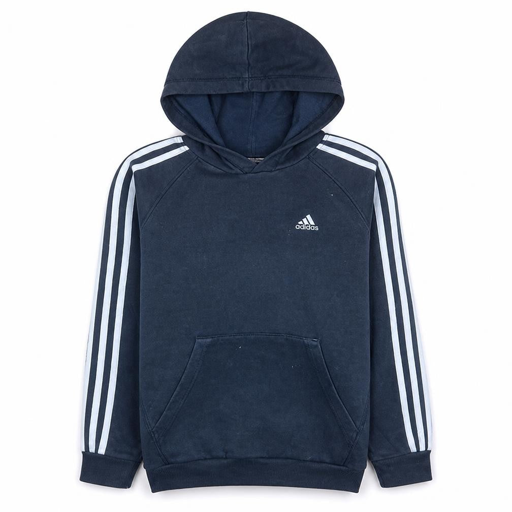 Front view of Adidas girls’ blue pullover hoodie 11-12 years logo sports fleece