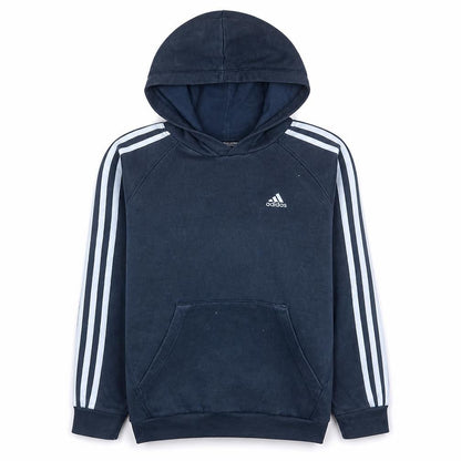 Front view of Adidas girls’ blue pullover hoodie 11-12 years logo sports fleece