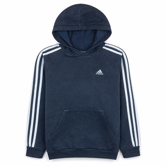 Front view of Adidas girls’ blue pullover hoodie 11-12 years logo sports fleece