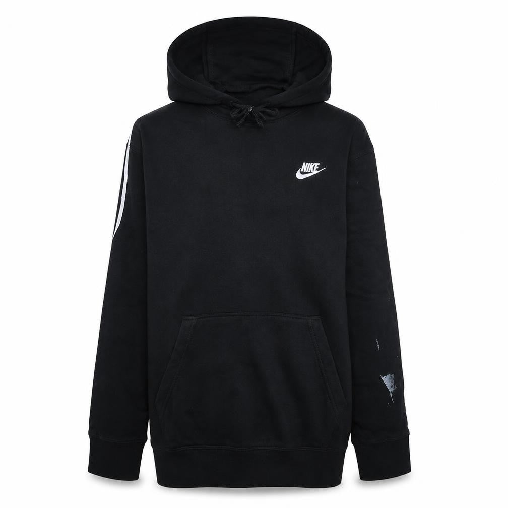 Front view of Nike Teens Black XS Pullover Hoodie with Logo Sleeve Trim
