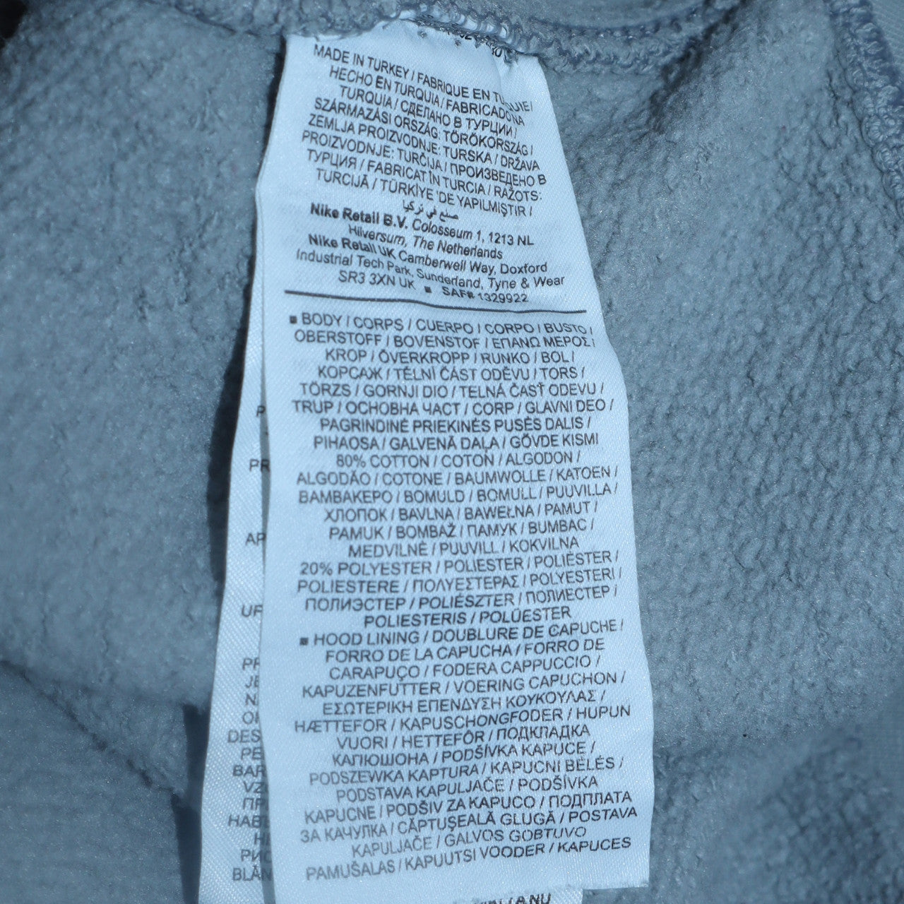 Mens UK Size L Nike Grey Pullover Hoodie