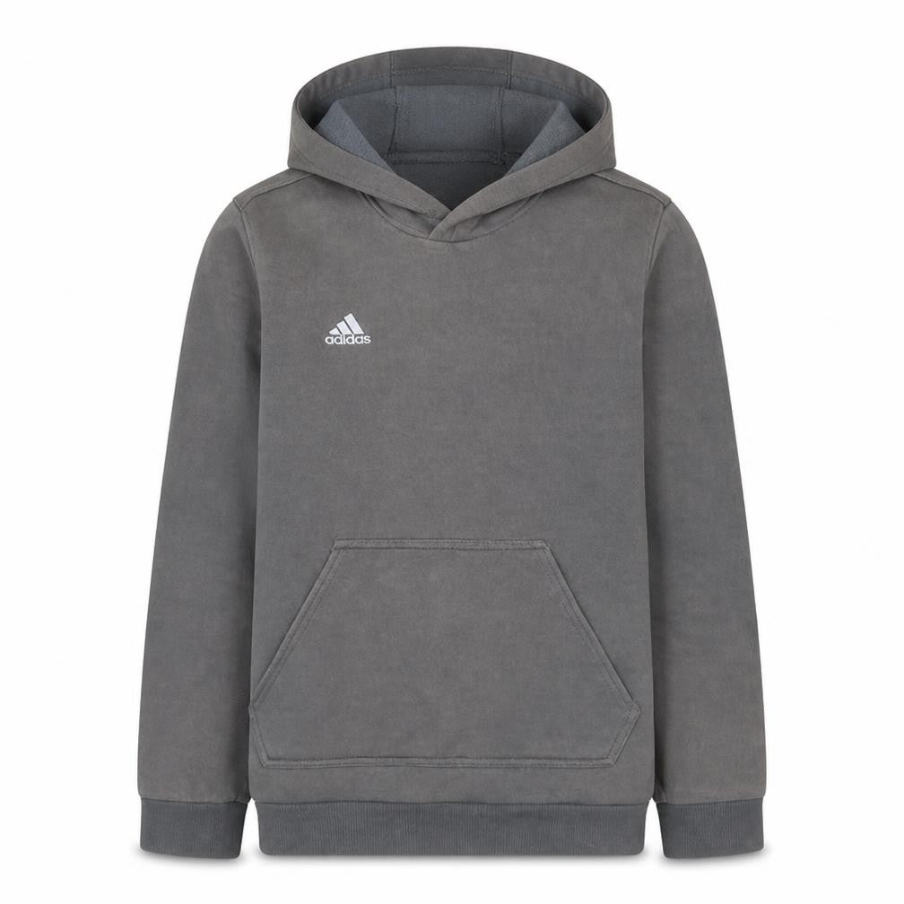 Front view of Adidas boys’ grey pullover hoodie 13-14 years fleece lined classic fit