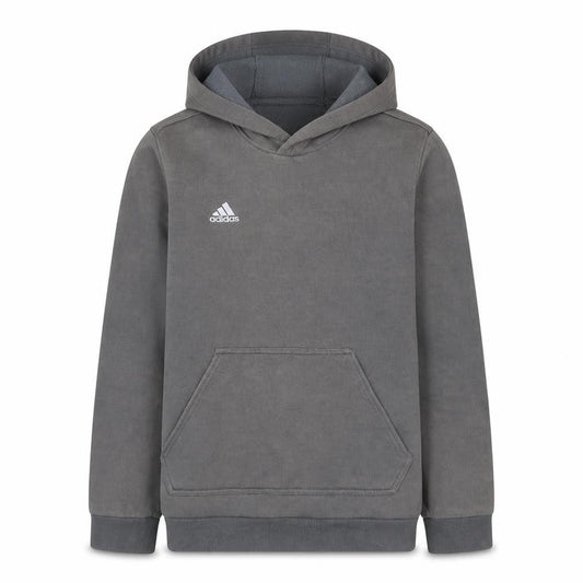 Front view of Adidas boys’ grey pullover hoodie 13-14 years fleece lined classic fit