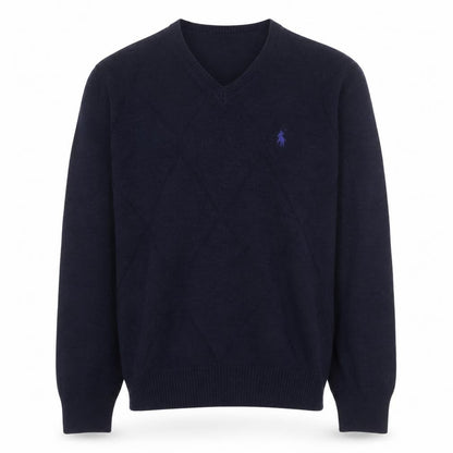 Metal Men's Blue Wool V-Neck Argyle Knit Jumper Size M