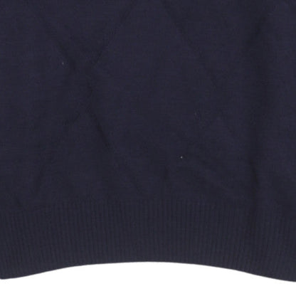 Metal Men's Blue Wool V-Neck Argyle Knit Jumper Size M