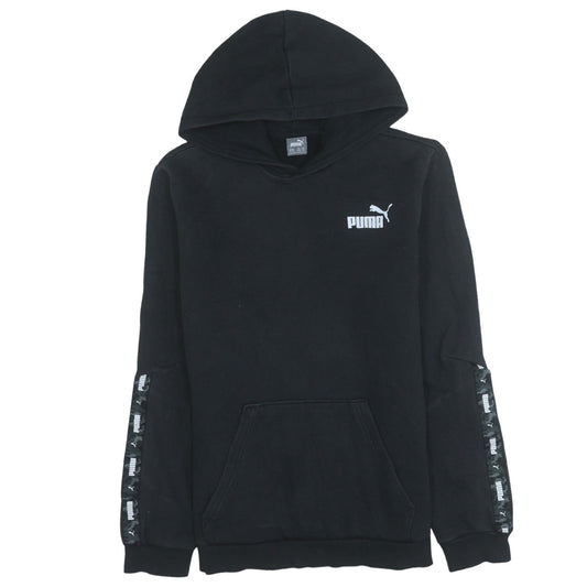 Puma Boys Black Hoodie 15-16 Years Pullover Fleece Logo Hooded Sweatshirt