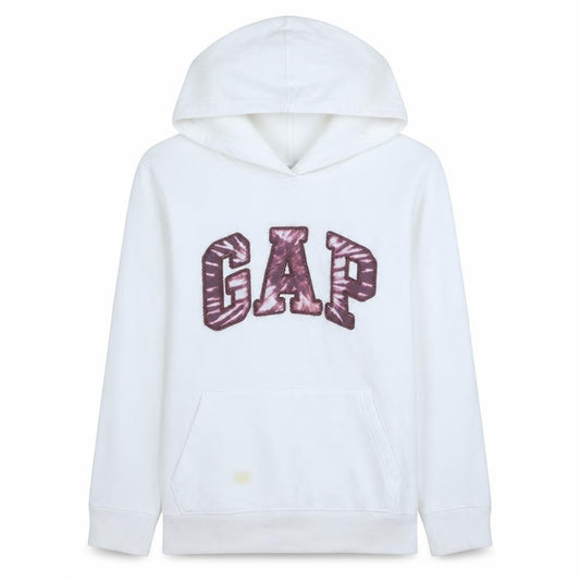 Gap Womens White Hooded Pullover Sweatshirt M Cotton Blend Logo Print