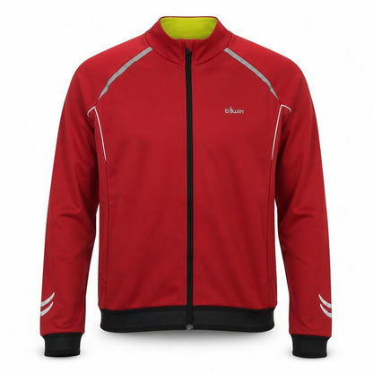 B'Twin Men's Red Cycling Track Jacket L Reflective Full Zip Softshell