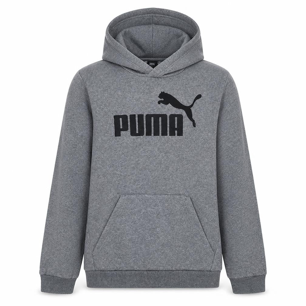Front view of Puma boys’ grey pullover fleece hoodie 15-16 years logo sportswear