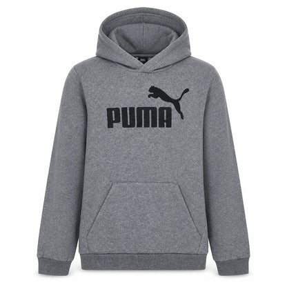 Front view of Puma boys’ grey pullover fleece hoodie 15-16 years logo sportswear