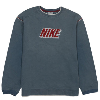 Nike Boys Blue Pullover Fleece Sweatshirt L Embroidered Logo Vintage