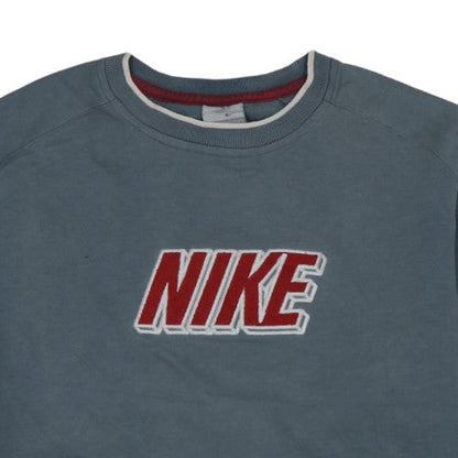 Nike Boys Blue Pullover Fleece Sweatshirt L Embroidered Logo Vintage