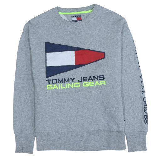 Mens UK Size L Tommy Jeans Grey Pullover Sweatshirt