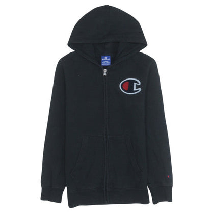 Champion Boys Black Full Zip Hoodie Size L Fleece Logo Sweatshirt