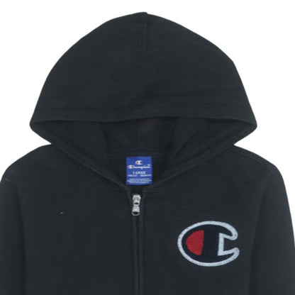 Champion Boys Black Full Zip Hoodie Size L Fleece Logo Sweatshirt