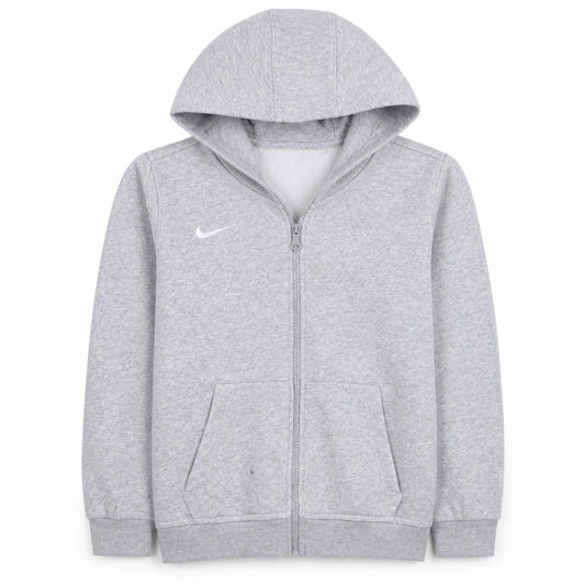 Front view of Nike boys’ grey full zip hoodie, size 12-13, years fleece sweatshirt