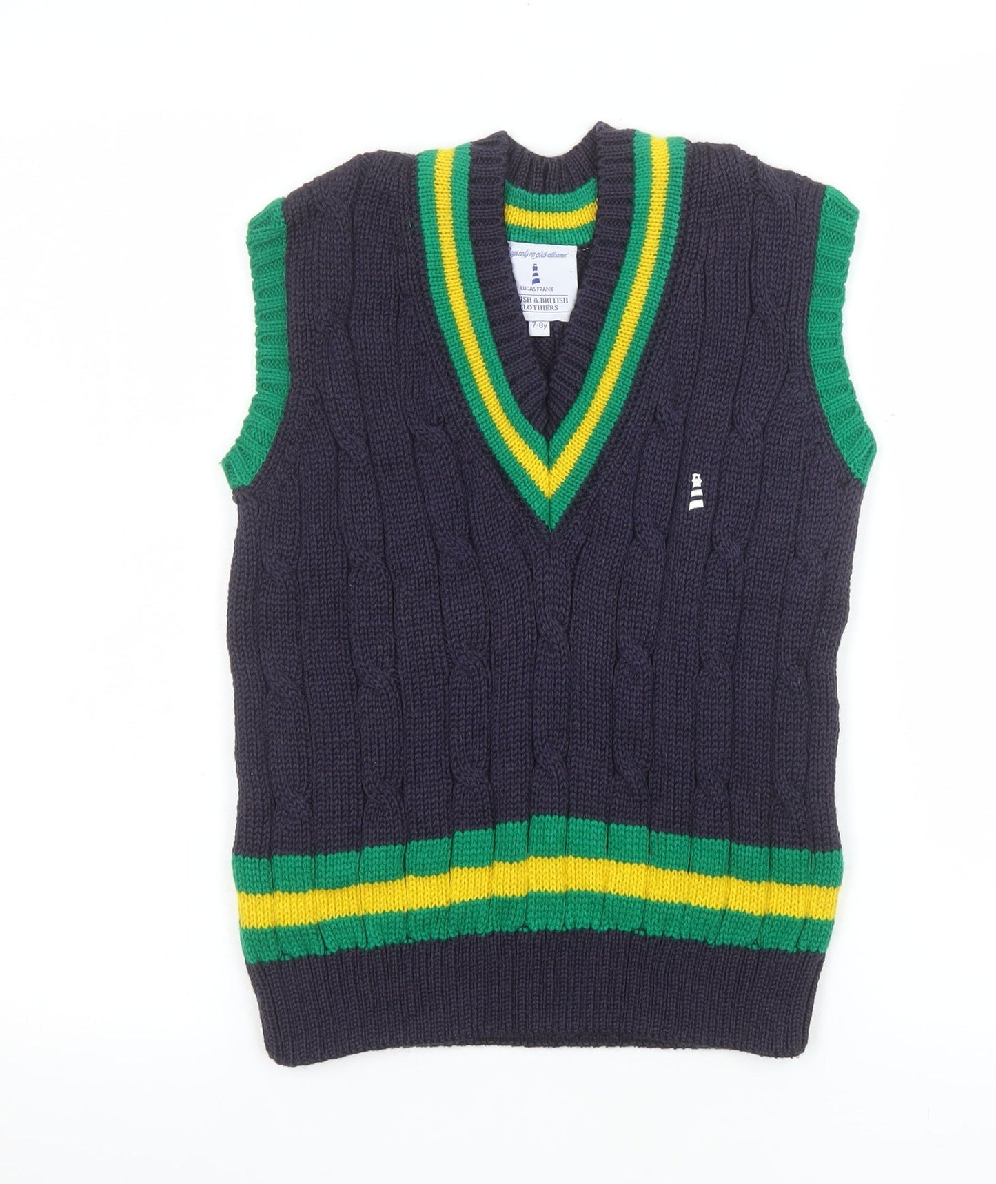 Boys UK Size 7-8 Years Lucas Frank Blue Vest Jumper