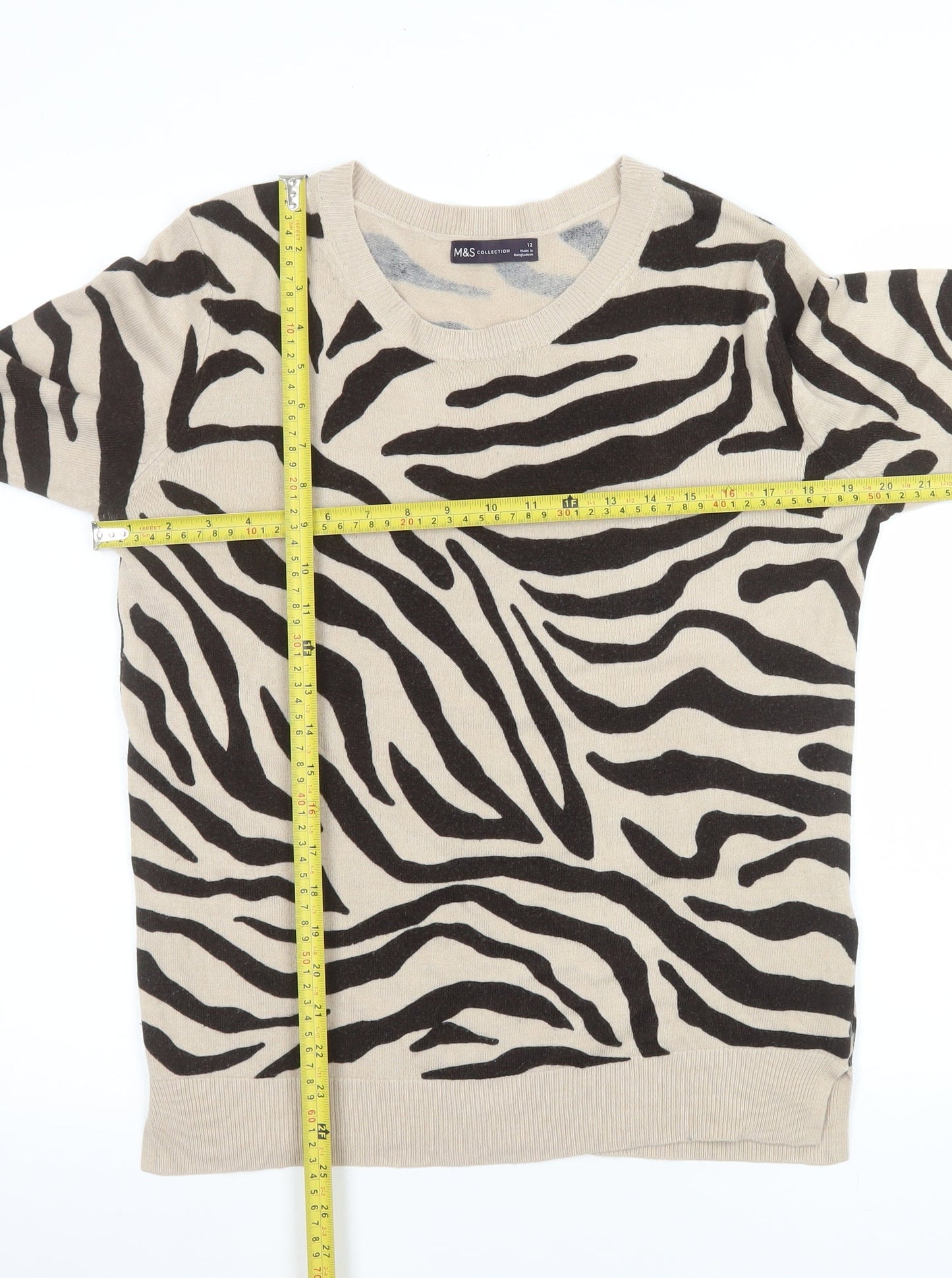 Marks and Spencer Women's Beige Animal Print Jumper Size 12