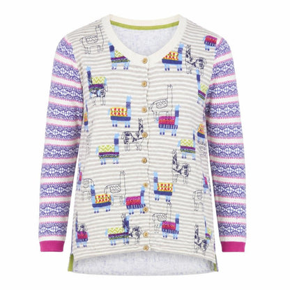 White Stuff Women’s Multicoloured Llama Print Cotton Cardigan Size 10
