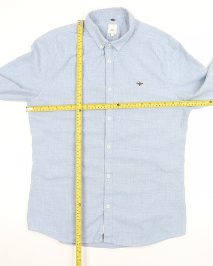 River Island Men's Blue Long Sleeve Button-Up Shirt L Classic Fit