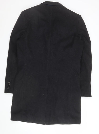 Austin Reed Men's Black Wool Blend Overcoat 38R Classic Winter Style