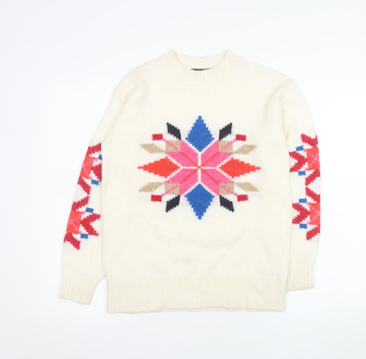 Marks and Spencer Womens Ivory Fair Isle Knit Jumper XS