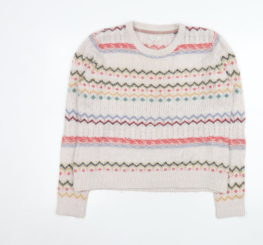 Fat Face Women's Beige Fair Isle Knit Jumper Size 10