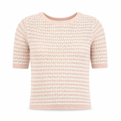 Zara Women Beige Knit Striped Short Sleeve T-Shirt Size S