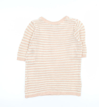 Zara Women Beige Knit Striped Short Sleeve T-Shirt Size S