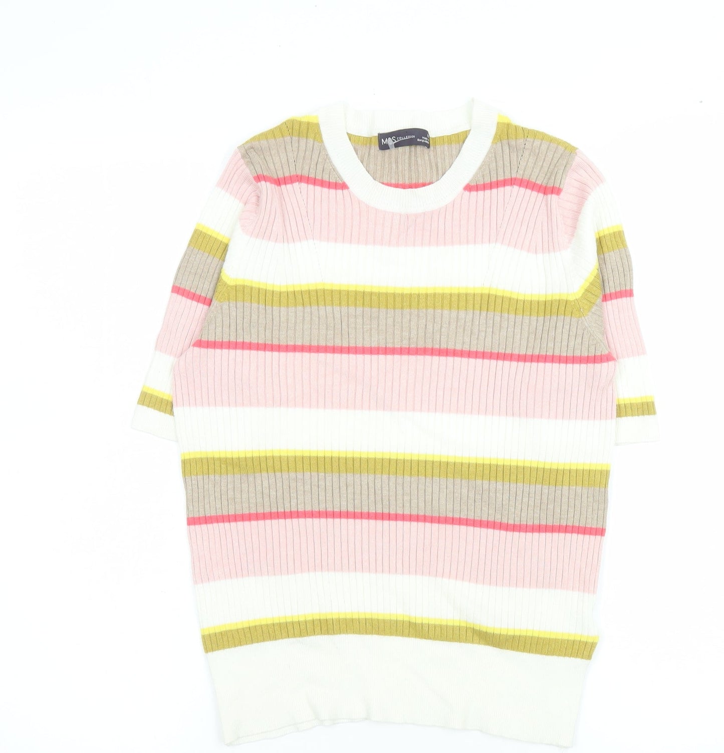 Marks and Spencer Womens Multicoloured Striped Short Sleeve Knit T-Shirt Size 12