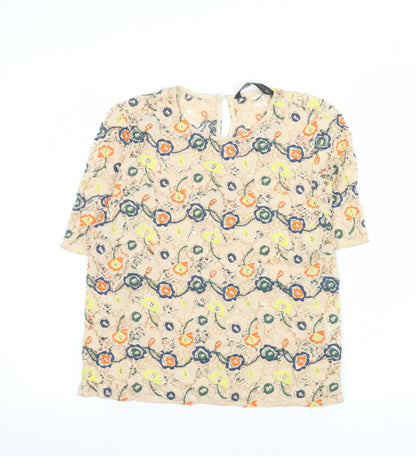 Womens UK Size 8 Zara Beige Tunic Blouse