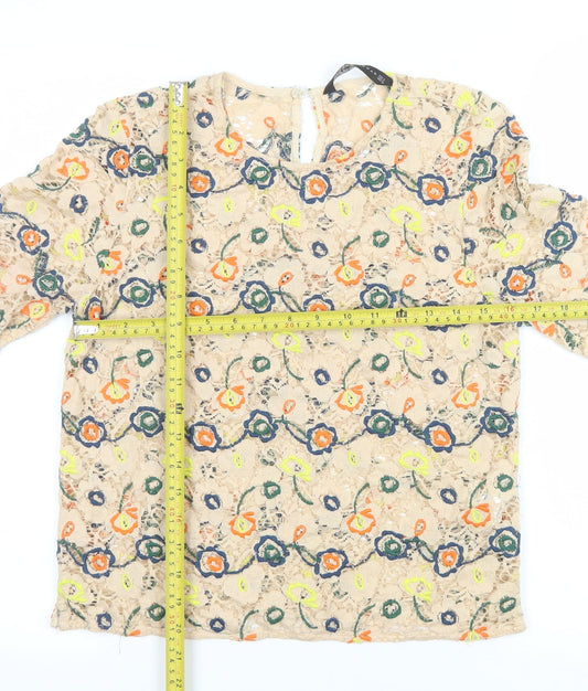 Womens UK Size 8 Zara Beige Tunic Blouse