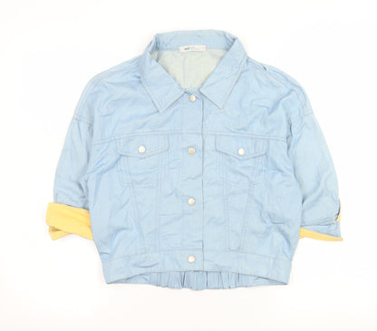 Yammira Women Blue Cropped Button-Up Shirt Size 8 Cotton Blend
