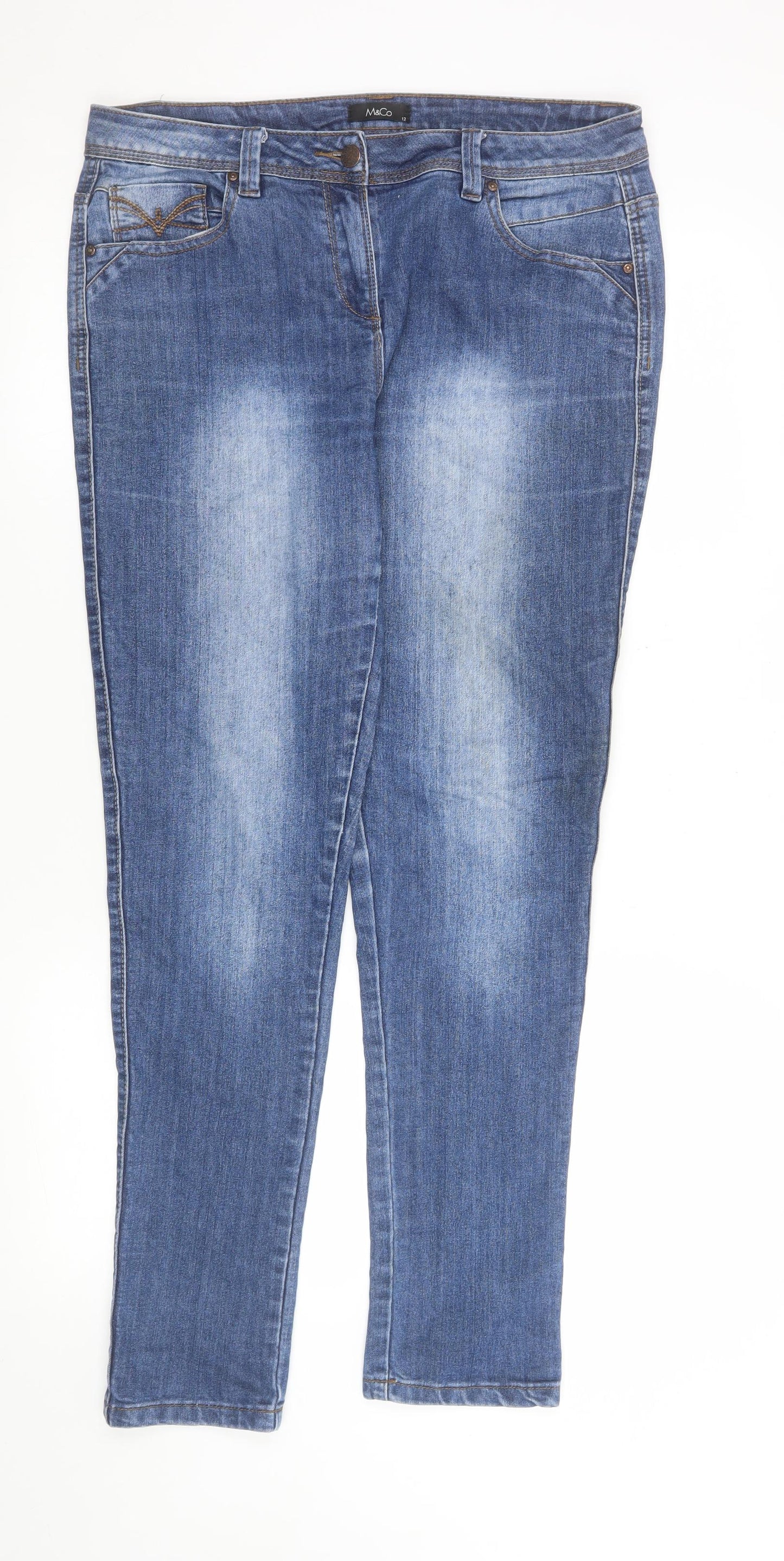 Womens UK Size 12 M&Co Slim Fit Skinny Blue Jeans