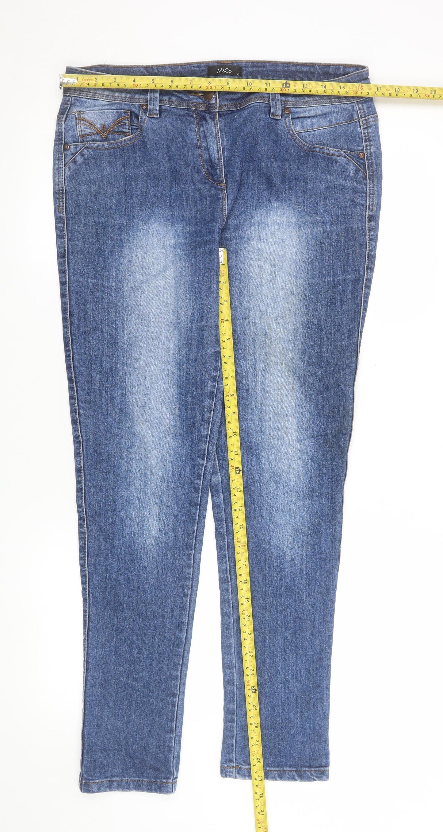 Womens UK Size 12 M&Co Slim Fit Skinny Blue Jeans