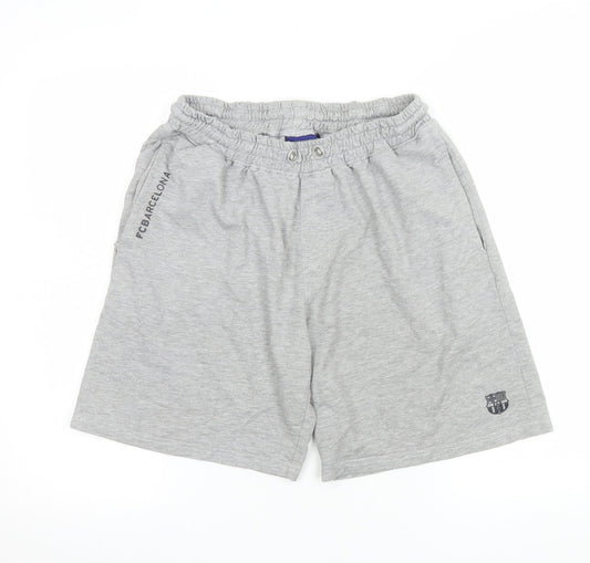 FC Barcelona Men's Grey Athletic Shorts M Regular Fit Elastic Waist