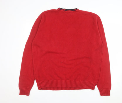 Marks and Spencer Men's Red Cotton Crew Neck Jumper Medium