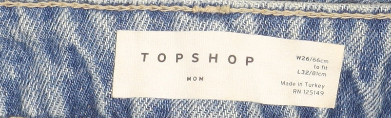 Womens UK Size 8 Topshop Relaxed Fit Mom Blue Jeans