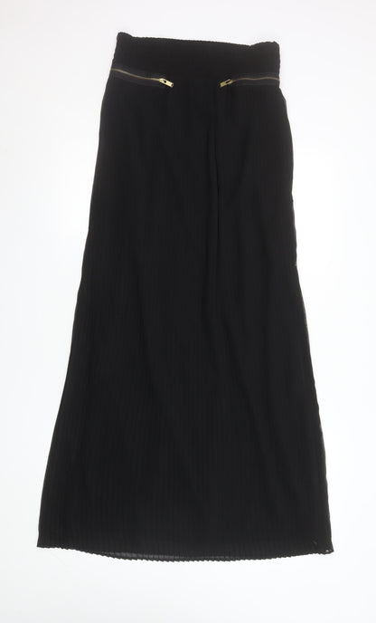 Mango Women Black Midi Straight Skirt S Zip Detail Elastic Waist