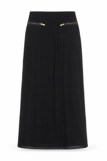 Mango Women Black Midi Straight Skirt S Zip Detail Elastic Waist
