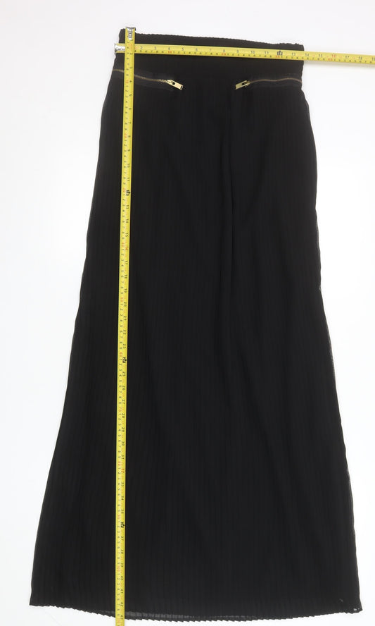 Mango Women Black Midi Straight Skirt S Zip Detail Elastic Waist
