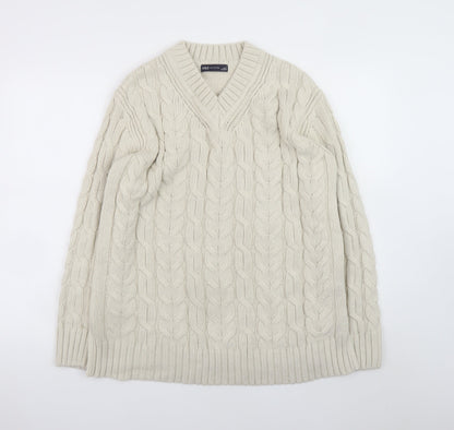 Marks and Spencer Men’s Beige Cable-Knit V-Neck Jumper Medium