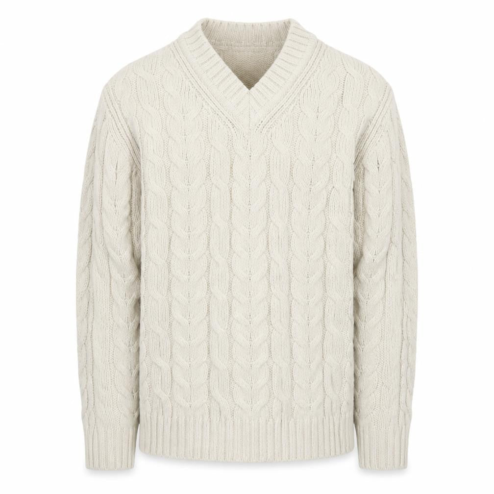 Marks and Spencer Men’s Beige Cable-Knit V-Neck Jumper Medium