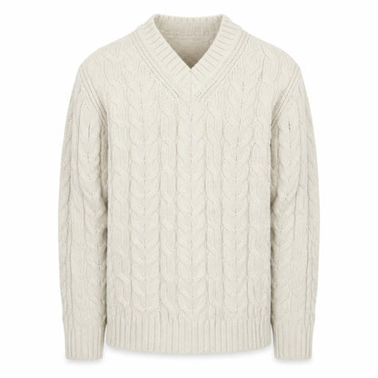 Marks and Spencer Men’s Beige Cable-Knit V-Neck Jumper Medium
