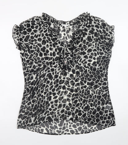 Lakeland Women’s Black Animal Print Ruffle V-Neck Chiffon Blouse Size 18