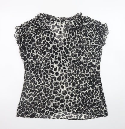 Lakeland Women’s Black Animal Print Ruffle V-Neck Chiffon Blouse Size 18