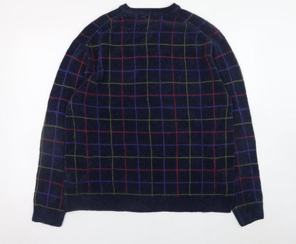 North Forty Four Men's Blue Check Crew Neck Pullover Jumper M